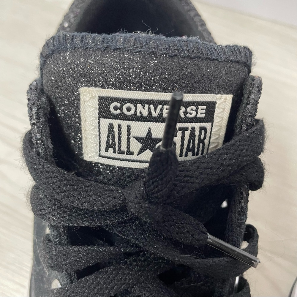 Converse All Star Low Top Women's 7 Black/Black Glitter Lace Up EUC Sneakers - Picture 4 of 6